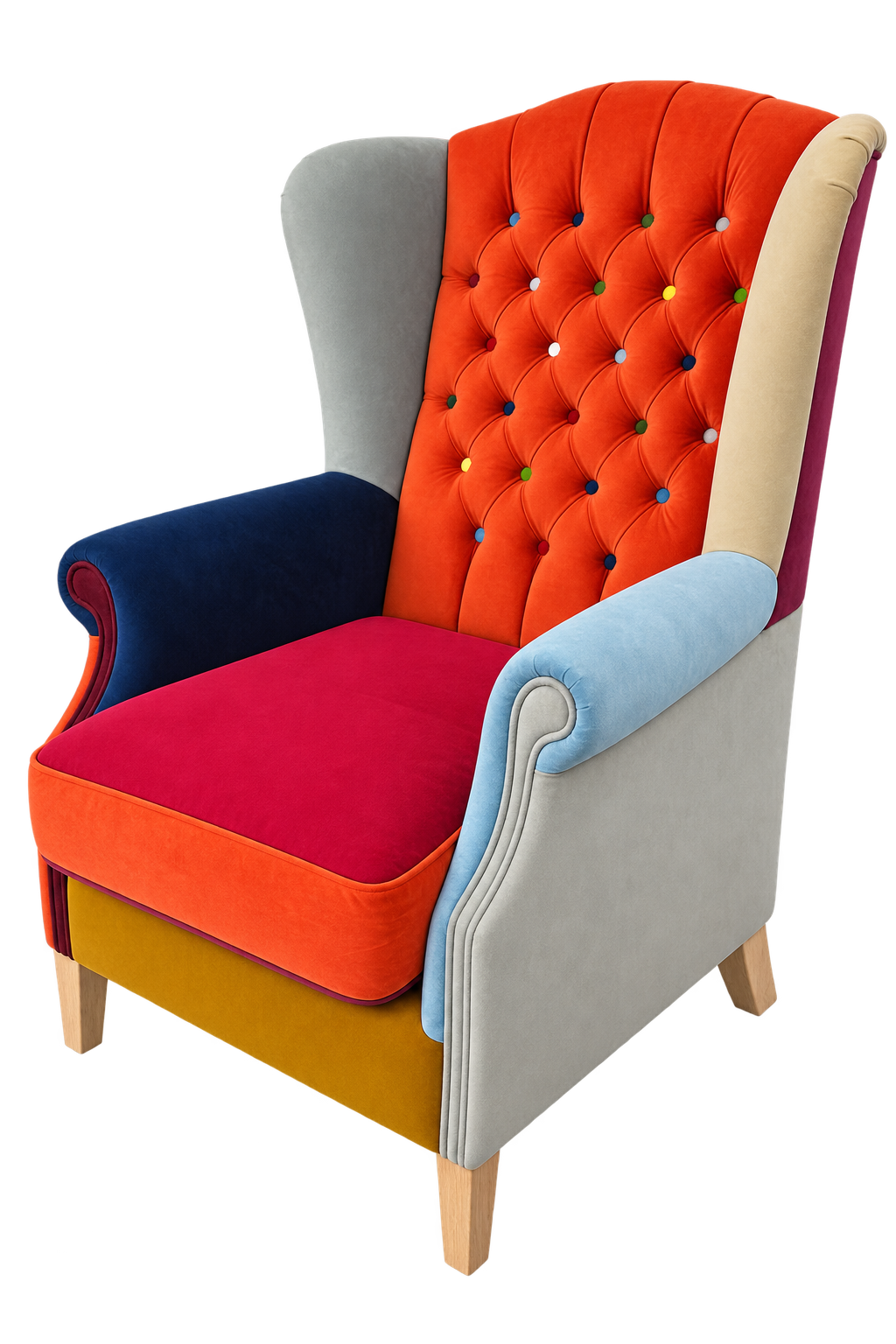 Handgefertigter Patchwork-Sessel – Eigenproduktion