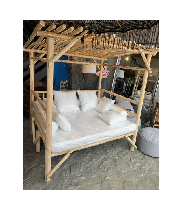 Garten Liegesofa ( Daybed ) 200x200x 180cm mit Himmel & Kissen Teakholz