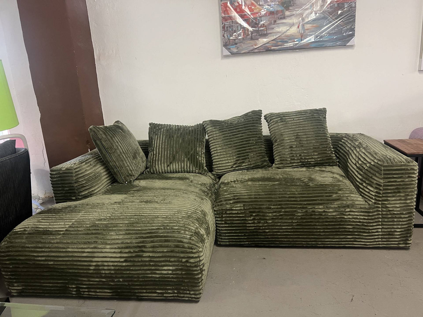 Tolles Cord Ecksofa - Ottomane LINKS   ( FARBE: GRÜN )