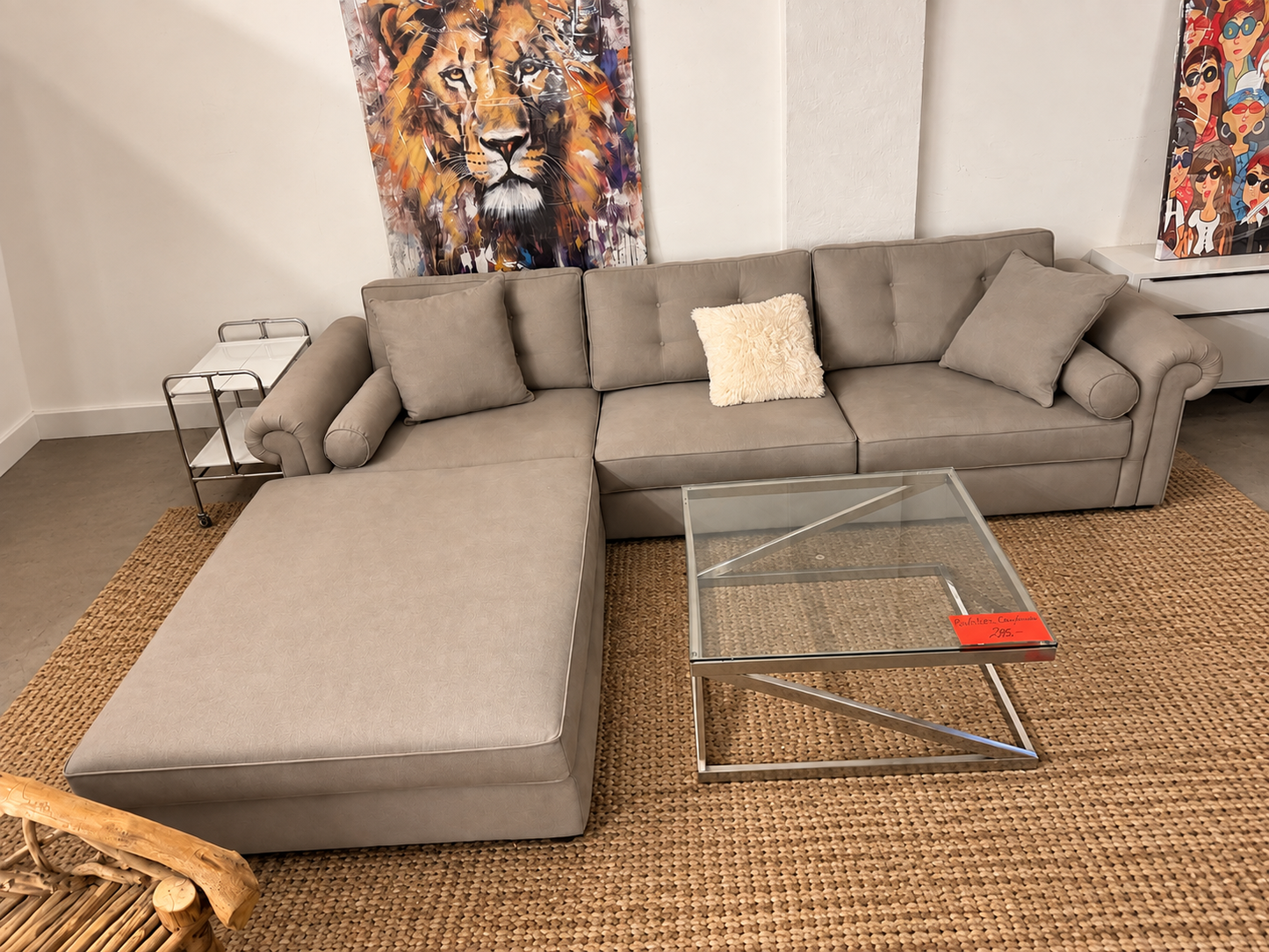 Hochwertige Eckgarnitur in Beige-Grau – Leinenoptik