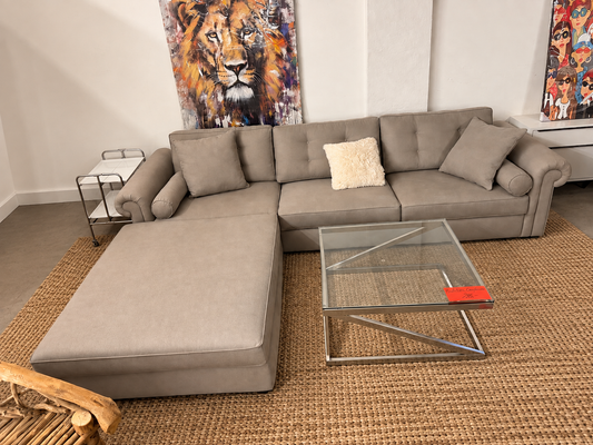 Hochwertige Eckgarnitur in Beige-Grau – Leinenoptik