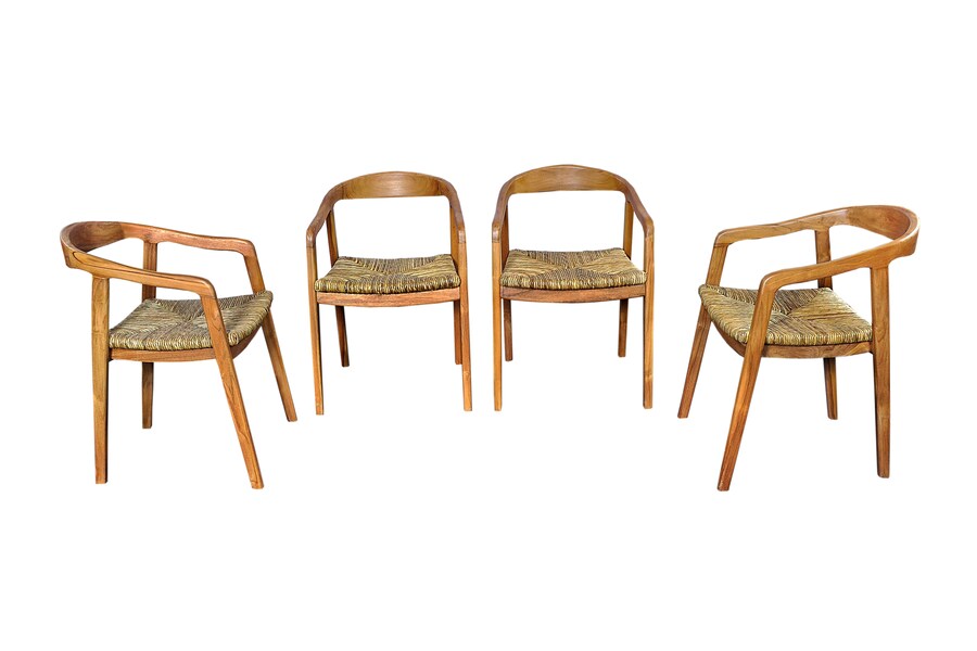6x SETPREIS - SIT&CHAIRS Armlehnstuhl Teak Rattan Natur