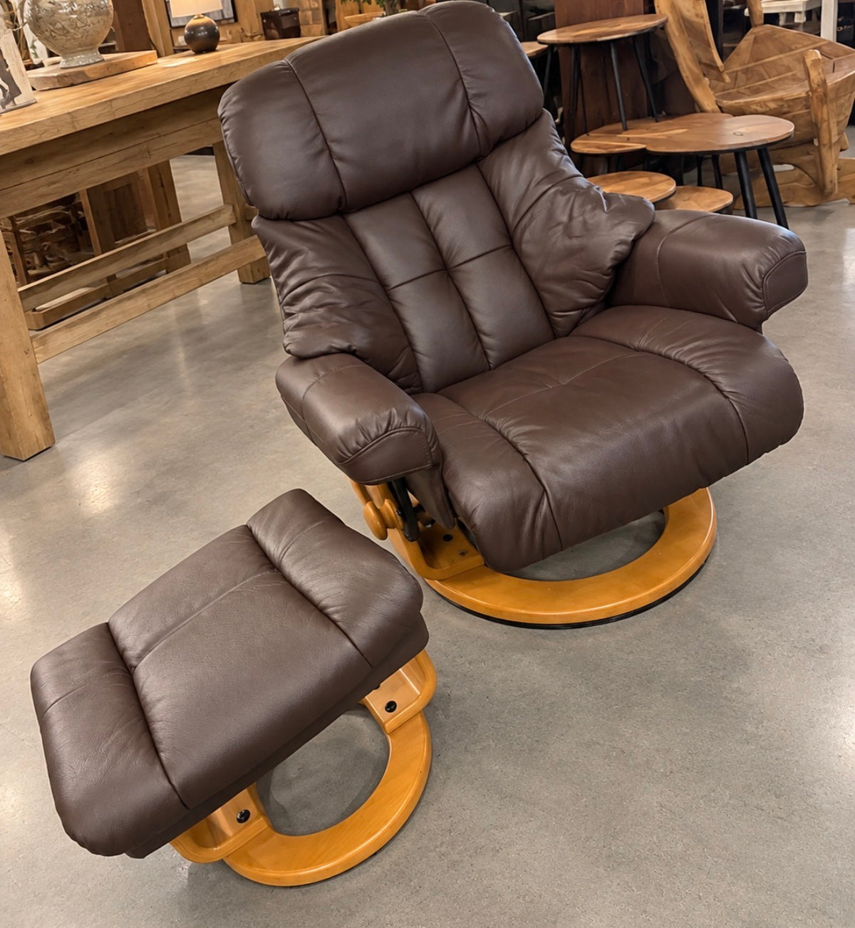 Echt Leder Relaxsessel Sessel mit Hocker drehbar