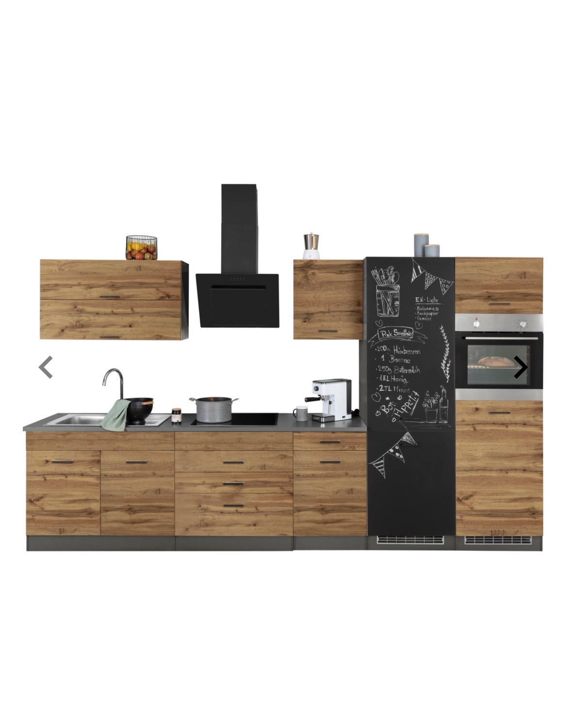 NEUE Küchenzeile mit E-Geräten, Breite 350 cm  Wotaneichefarbe