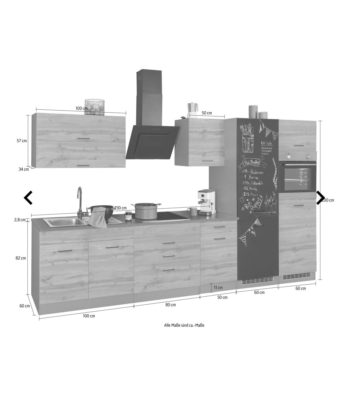 NEUE Küchenzeile mit E-Geräten, Breite 350 cm  Wotaneichefarbe