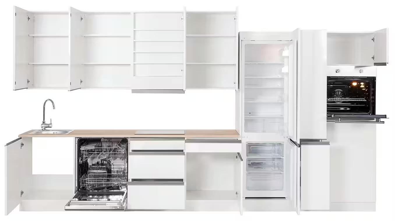 NEUE Küchenzeile mit E-Geräten, Breite 390 cm - Weiß lackiert