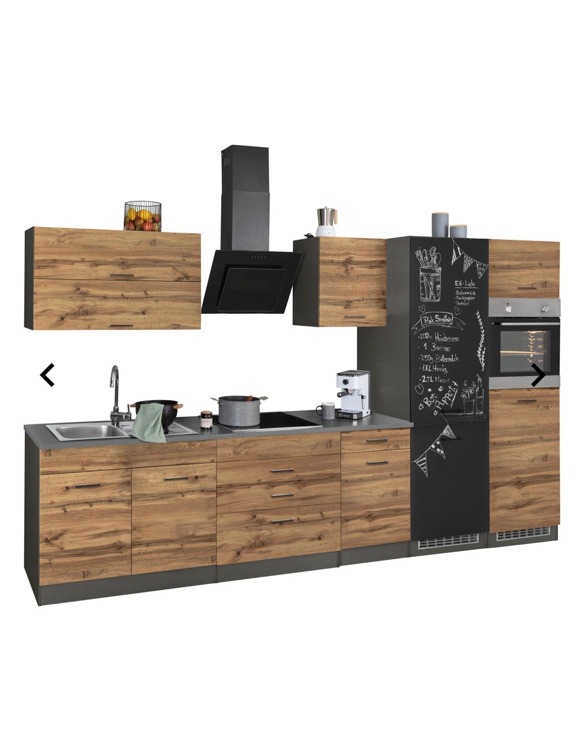 NEUE Küchenzeile mit E-Geräten, Breite 350 cm  Wotaneichefarbe