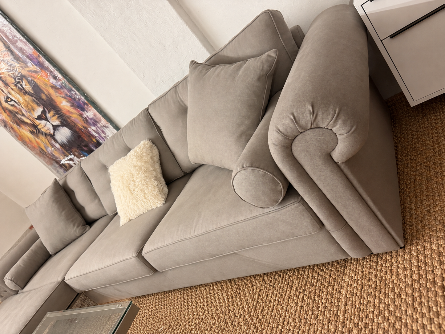 Hochwertige Eckgarnitur in Beige-Grau – Leinenoptik