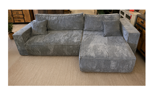 Moderne Eckgarnitur mit Bettfunktion / Schlafsofa – Cord Grau